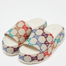 Pre Owned Gucci Multicolor GG Monogram Canvas Angelina Platform Slide Sandals Size 38
