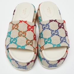 Pre Owned Gucci Multicolor GG Monogram Canvas Angelina Platform Slide Sandals Size 38