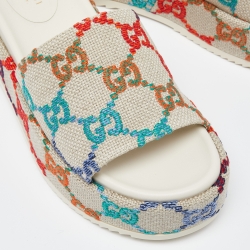 Pre Owned Gucci Multicolor GG Monogram Canvas Angelina Platform Slide Sandals Size 38