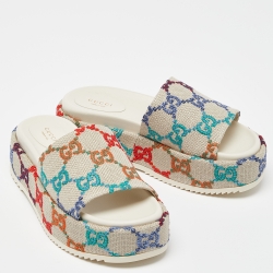 Pre Owned Gucci Multicolor GG Monogram Canvas Angelina Platform Slide Sandals Size 38