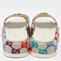 Pre Owned Gucci Multicolor GG Monogram Canvas Angelina Platform Slide Sandals Size 38