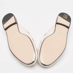 Pre Owned Gucci Off White Leather Bee and Star Embroidered Princetown Flat Mules Size 39
