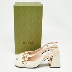 Pre Owned Gucci Cream Leather Horsebit Slingback Pumps Size 40