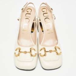 Pre Owned Gucci Cream Leather Horsebit Slingback Pumps Size 40