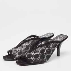 Gucci Black GG Crystal Embellished Mesh Mules Size 39
