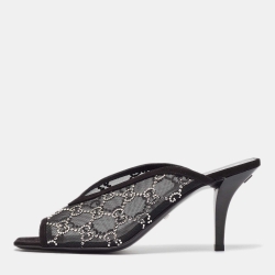 Gucci Black GG Crystal Embellished Mesh Mules Size 39