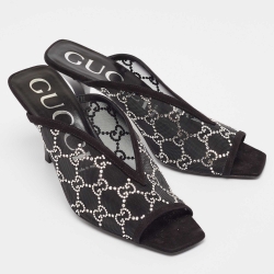 Gucci Black GG Crystal Embellished Mesh Mules Size 39
