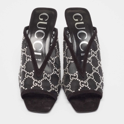 Gucci Black GG Crystal Embellished Mesh Mules Size 39
