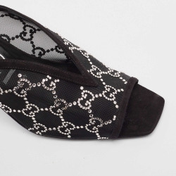 Gucci Black GG Crystal Embellished Mesh Mules Size 39