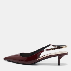 Pre Owned Gucci Burgundy Patent Leather Signoria Slingback Pumps Size 39