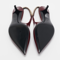 Pre Owned Gucci Burgundy Patent Leather Signoria Slingback Pumps Size 39