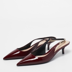 Pre Owned Gucci Burgundy Patent Leather Signoria Slingback Pumps Size 39