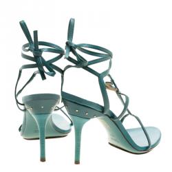 Pre Owned صندل غوتشي لفة كاحل GGمرصع جلد أخضر مقاس  39