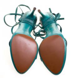 Pre Owned صندل غوتشي لفة كاحل GGمرصع جلد أخضر مقاس  39