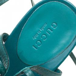 Pre Owned صندل غوتشي لفة كاحل GGمرصع جلد أخضر مقاس  39