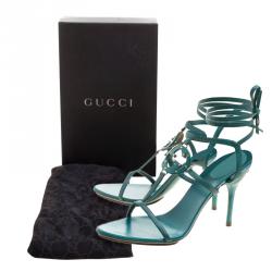 Pre Owned صندل غوتشي لفة كاحل GGمرصع جلد أخضر مقاس  39