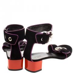 Pre Owned Gucci Black Suede Horsebit Buckle Ankle Strap Block Heel Sandals Size 39