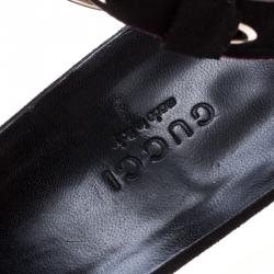 Pre Owned Gucci Black Suede Horsebit Buckle Ankle Strap Block Heel Sandals Size 39