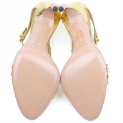 مملوكة مسبقًا Gucci Metallic Gold Python Jeweled Bamboo Heel Sandals