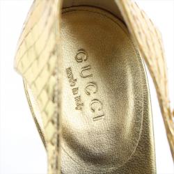 مملوكة مسبقًا Gucci Metallic Gold Python Jeweled Bamboo Heel Sandals