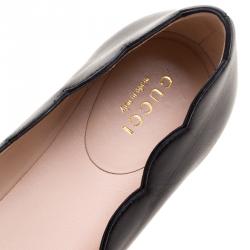 مملوكة مسبقًا حذاء باليرينا فلات غوتشي جلد أسود بلؤلؤ مزين مقاس 39