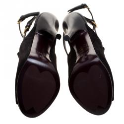 Pre Owned Gucci Black Suede Jane Peep Toe Ankle Strap Booties Size 38