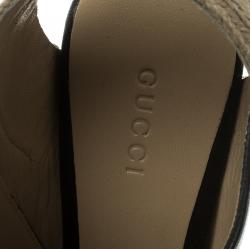 Pre Owned Gucci Black Leather Peep Toe Espadrille Wedge Sandals Size 38.5