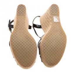 Pre Owned Gucci Black Patent Microguccissima Leather Penelope Espadrille Wedge Sandals Size 38