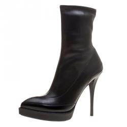 Pre Owned Gucci Black Leather Wimbledon Platform Ankle Boots Size 40.5