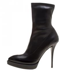Pre Owned Gucci Black Leather Wimbledon Platform Ankle Boots Size 40.5