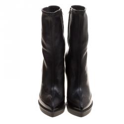 Pre Owned Gucci Black Leather Wimbledon Platform Ankle Boots Size 40.5
