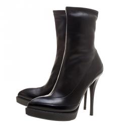 Pre Owned Gucci Black Leather Wimbledon Platform Ankle Boots Size 40.5