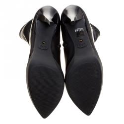 Pre Owned Gucci Black Leather Wimbledon Platform Ankle Boots Size 40.5