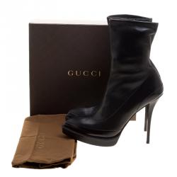 Pre Owned Gucci Black Leather Wimbledon Platform Ankle Boots Size 40.5