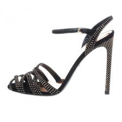 Pre Owned Gucci Black Suede Fleur Studded Sandals Size 40