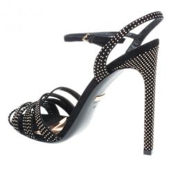Pre Owned Gucci Black Suede Fleur Studded Sandals Size 40