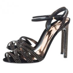 Pre Owned Gucci Black Suede Fleur Studded Sandals Size 40