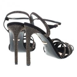 Pre Owned Gucci Black Suede Fleur Studded Sandals Size 40