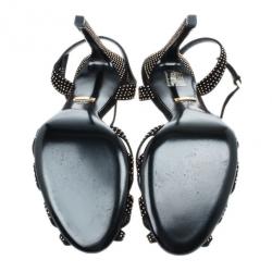 Pre Owned Gucci Black Suede Fleur Studded Sandals Size 40