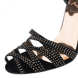 Pre Owned Gucci Black Suede Fleur Studded Sandals Size 40