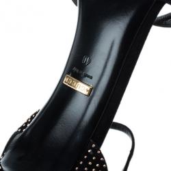 Pre Owned Gucci Black Suede Fleur Studded Sandals Size 40