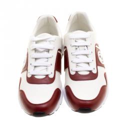 Pre Owned Gucci Two Tone Leather Lace Up Sneakers Size 36.5