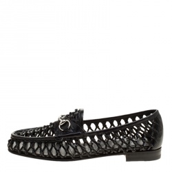 Pre Owned Gucci Black Woven Leather Horsebit Loafers Size 37