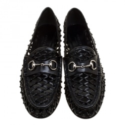 Pre Owned Gucci Black Woven Leather Horsebit Loafers Size 37