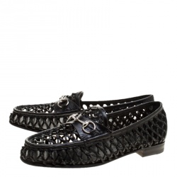Pre Owned Gucci Black Woven Leather Horsebit Loafers Size 37