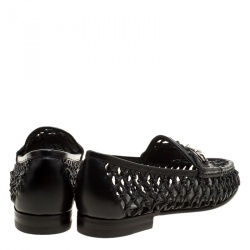 Pre Owned Gucci Black Woven Leather Horsebit Loafers Size 37