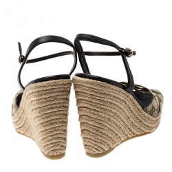 Pre Owned Gucci Beige Guccissima Fabric and Leather Penelope Espadrille Wedges Size 39.5