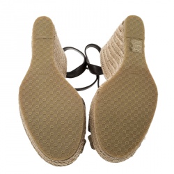 Pre Owned Gucci Beige Guccissima Fabric and Leather Penelope Espadrille Wedges Size 39.5