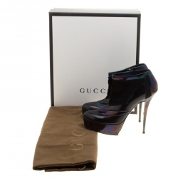 Pre Owned Gucci Black Holographic Leather And Suede Platform Ankle Boots Size 39.5