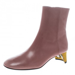 Pre Owned Gucci Blush Pink Leather Betis Glamour Crystal Heel Boots Size 39